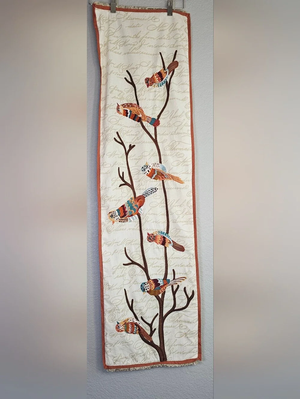 Pier 1 Imports Embroidered Bird Table Runner 13x48 Farmhouse Cottage Decor
